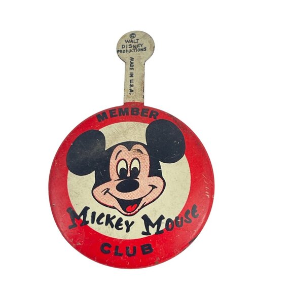 Vintage Mickey Mouse Club Button Pin Badge Walt Disney Original Red White Black - Picture 3 of 6